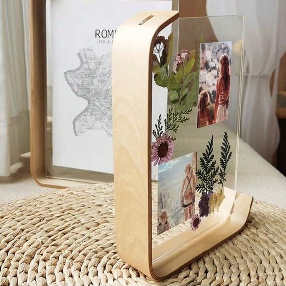 One Modern Curved Natural Wood Frame with Asymmetrical Design and Acrylic - Picture 2 of 11